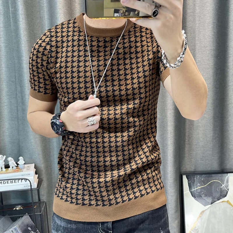 Adrianus - Knitted Houndstooth Design Shirt for Men-DESTINY