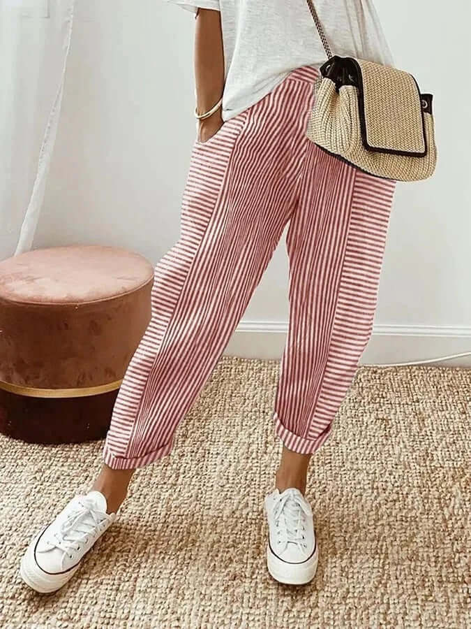 Casual striped cotton trousers-DESTINY