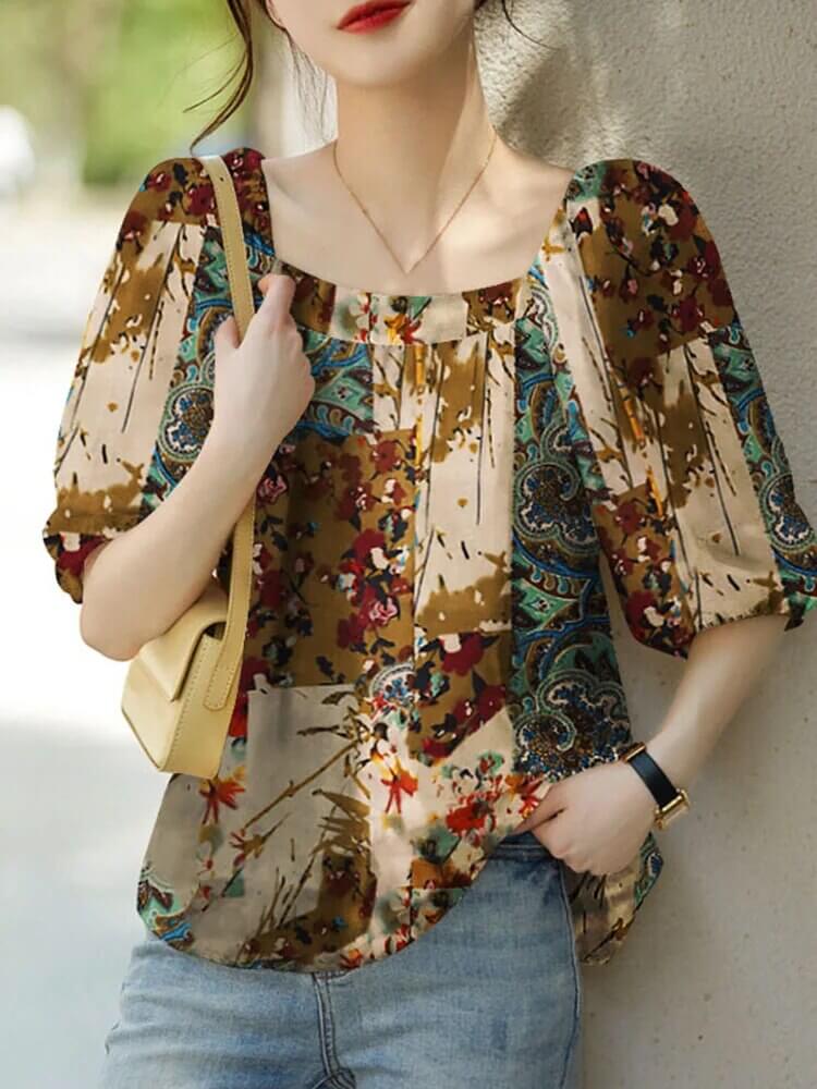 Caitlin - Women Abstract Art Prints Blouse-DESTINY