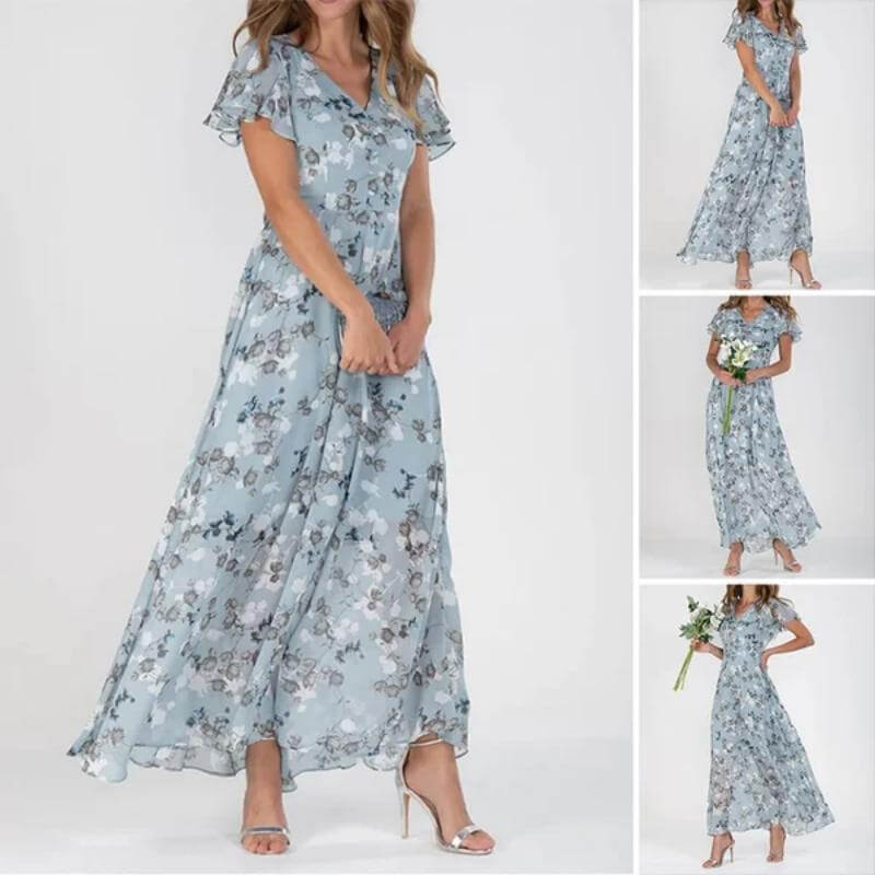👗Short sleeve long dress with floral print-🔥-DESTINY