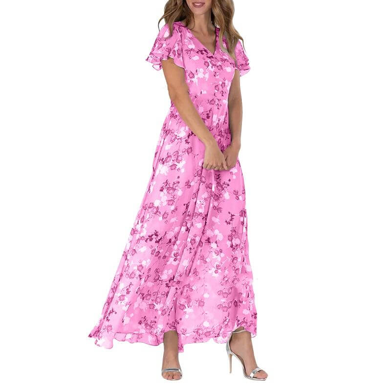 👗Short sleeve long dress with floral print-🔥-DESTINY