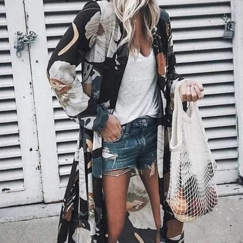 Beach kimono with large flowers-DESTINY