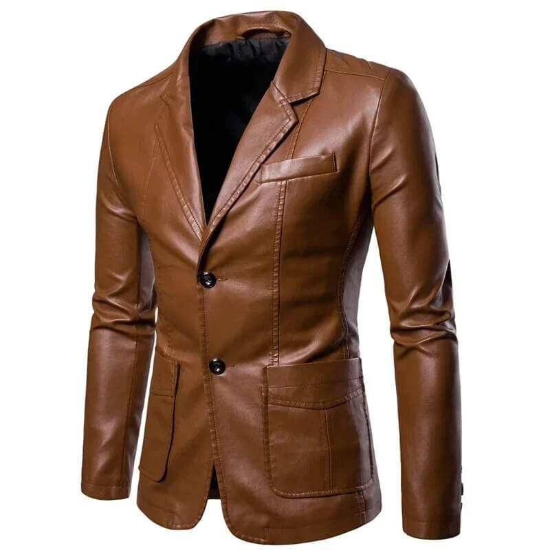 Harbert - Lapel vegan Leather Suit Jacket for Men-DESTINY