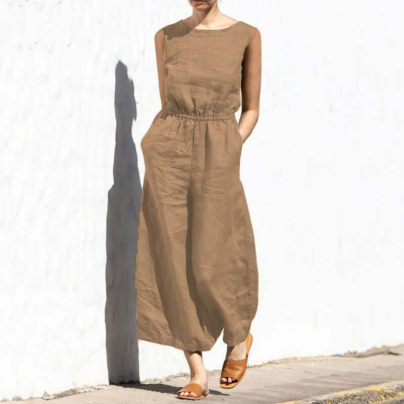 Jule - Linen Round Neck Jumpsuit-DESTINY
