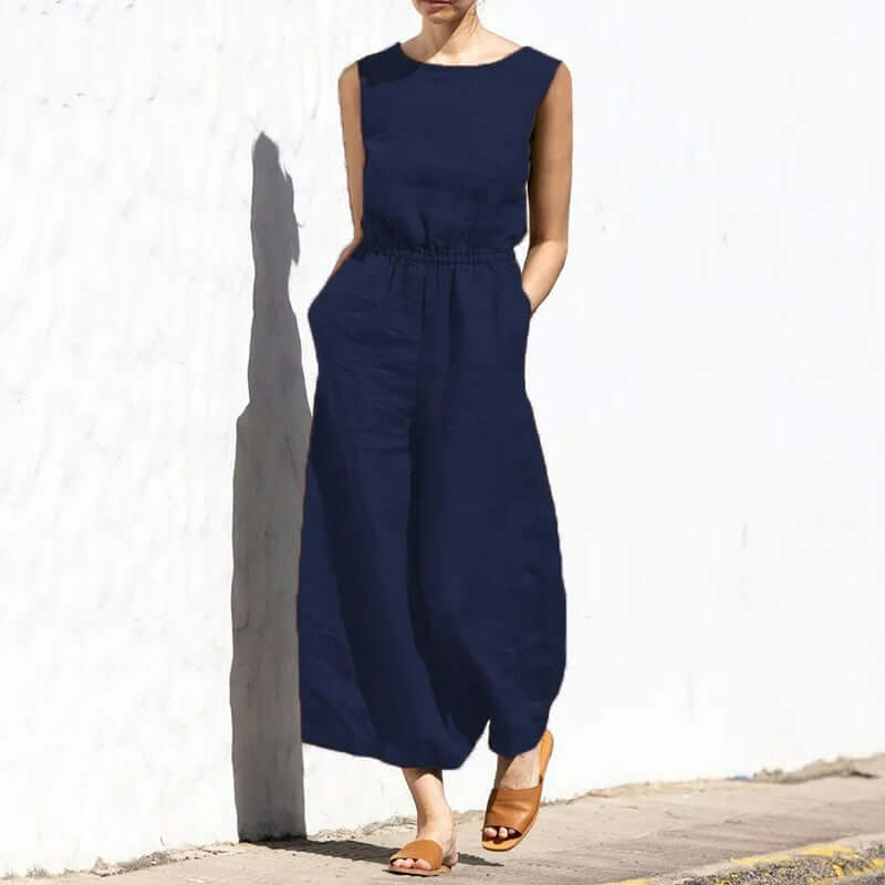 Jule - Linen Round Neck Jumpsuit-DESTINY