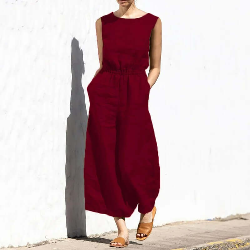 Jule - Linen Round Neck Jumpsuit-DESTINY