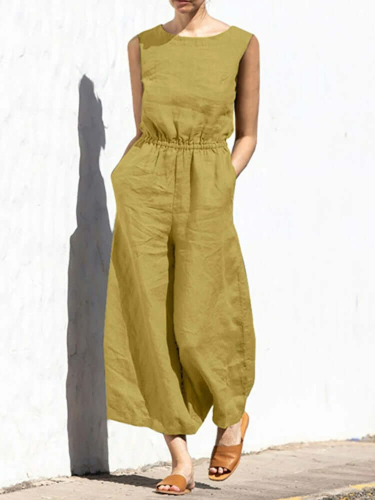 Jule - Linen Round Neck Jumpsuit-DESTINY