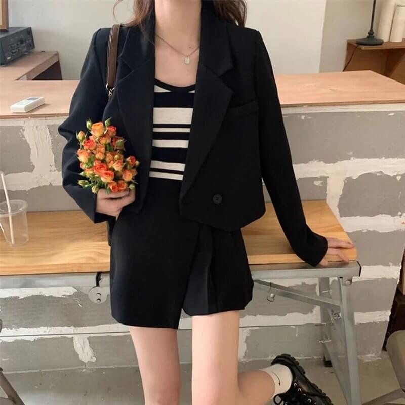 Stylish Autumn Notched Cropped Blazer-DESTINY