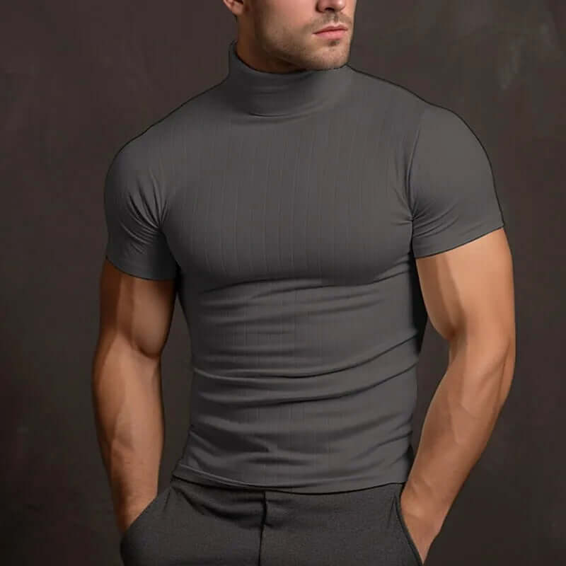 Alban - men's t-shirt in plain color with turtleneck-DESTINY