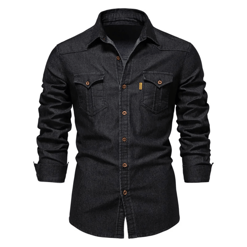 Fitted denim long-sleeved shirt for men-DESTINY