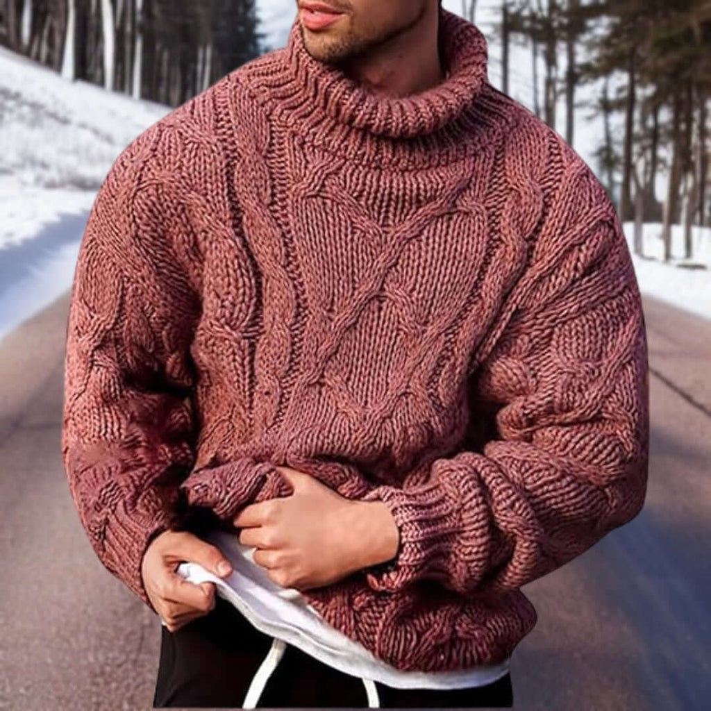 Cotton warming slim fit turtleneck jumper for men-DESTINY